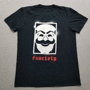Fsociety Shirt Mens Medium Black Short Sleeve Crew Neck Cotton Loot Crate